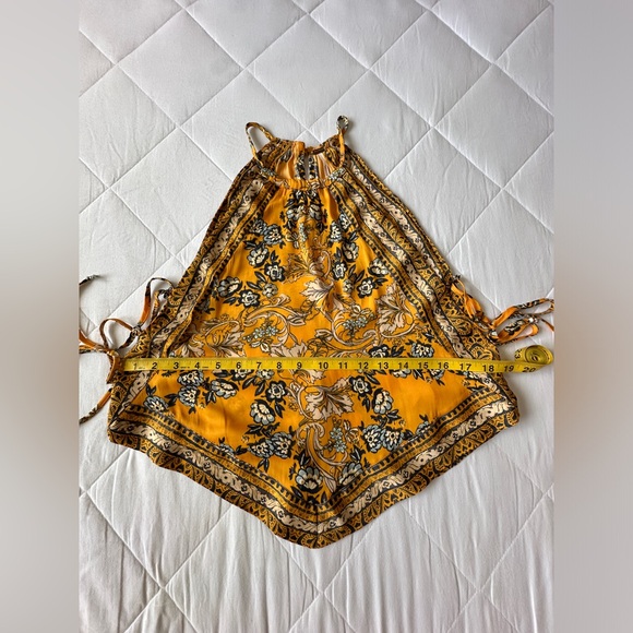 Free People Sofia Floral Print Halter Crop Top - Golden Yellow - XS - Picture 9 of 11